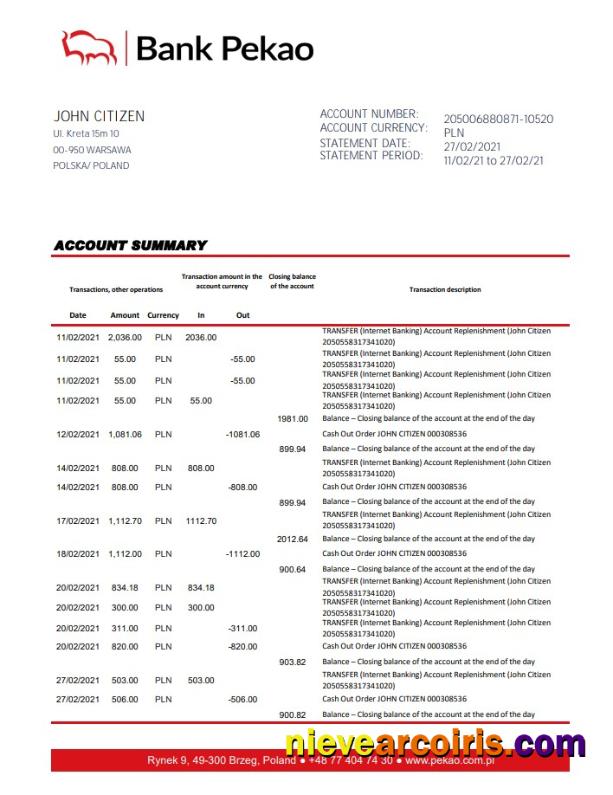 Poland Bank Pekao S.A. excel pdf